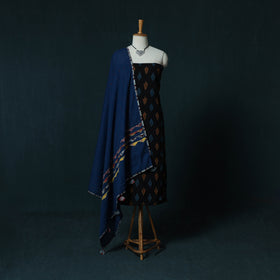 Pochampally Ikat Cotton 2pc Unstitched Dress Material Kurta Set with Jewellery Set 03