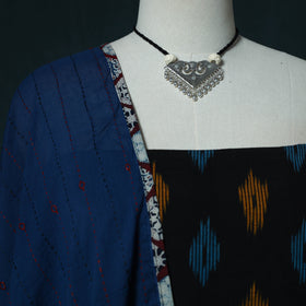 Pochampally Ikat Cotton 2pc Unstitched Dress Material Kurta Set with Jewellery Set 03
