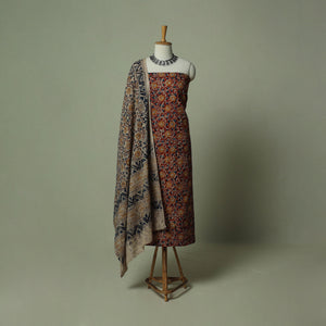 Pedana Kalamkari Hand Block Print Natural Dyed Cotton 3pc Unstitched Dress Material Suit Set 11