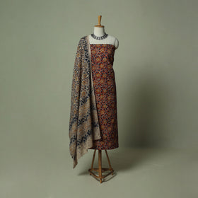 Pedana Kalamkari Hand Block Print Natural Dyed Cotton 3pc Unstitched Dress Material Suit Set 11