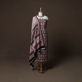 Black - Natural Dyed Cotton 3pc Unstitched Hand Block Bagh Print Dress Material Suit Set 14