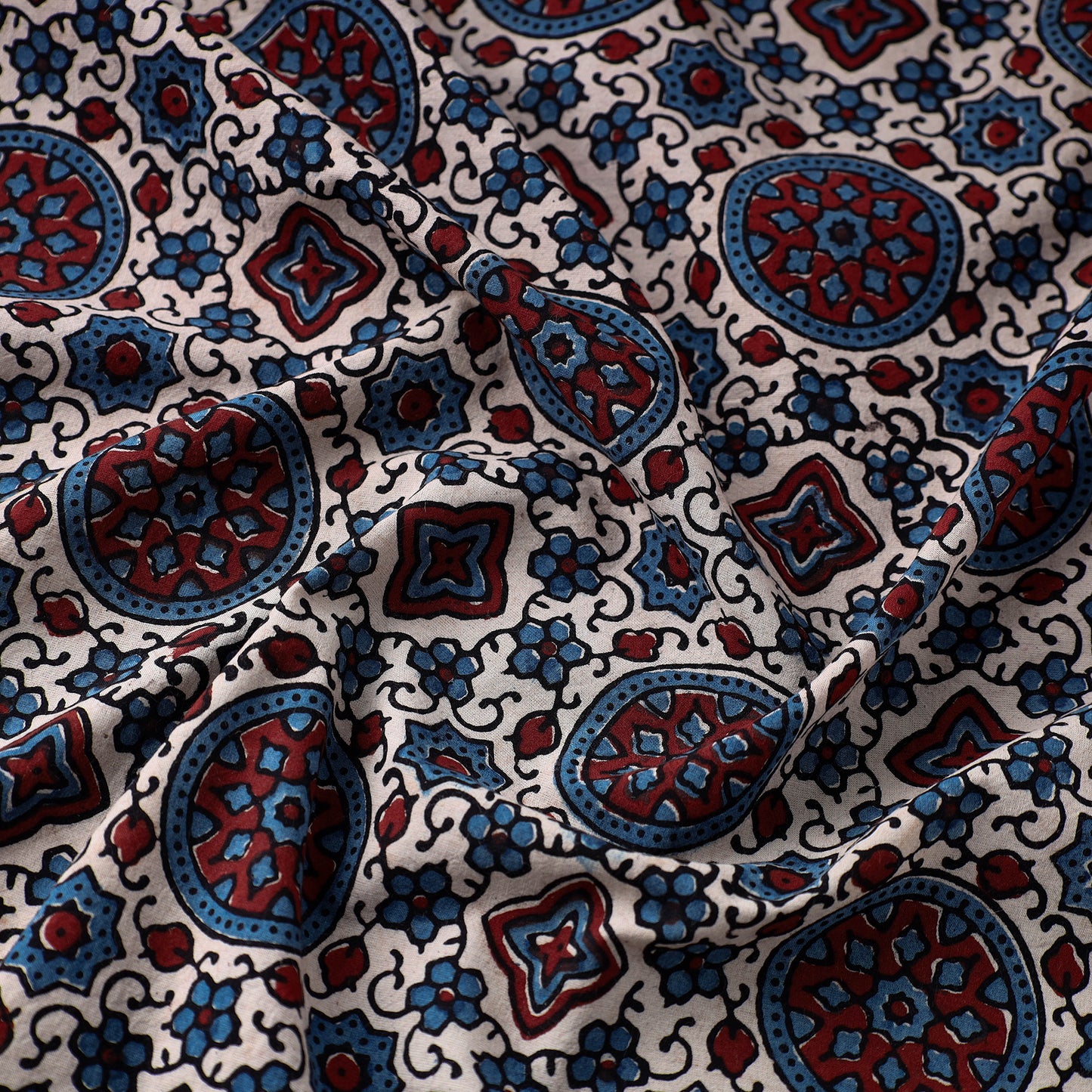 Multicolor - Block Print Cotton Ajrakh Fabric 13