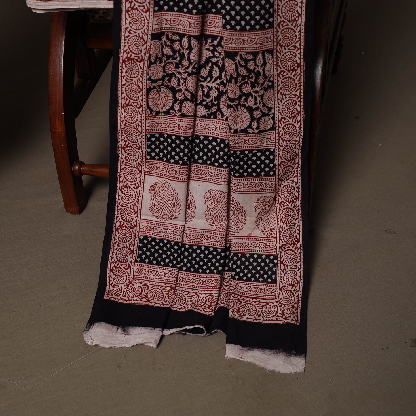 Black - Natural Dyed Cotton 3pc Unstitched Hand Block Bagh Print Dress Material Suit Set 14