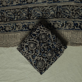 Pedana Kalamkari Hand Block Print Natural Dyed Cotton 3pc Unstitched Dress Material Suit Set 12