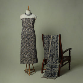 Pedana Kalamkari Hand Block Print Natural Dyed Cotton 3pc Unstitched Dress Material Suit Set 13
