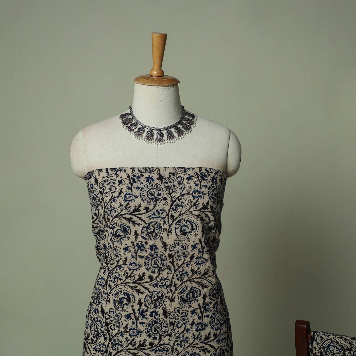 Pedana Kalamkari Hand Block Print Natural Dyed Cotton 3pc Unstitched Dress Material Suit Set 13