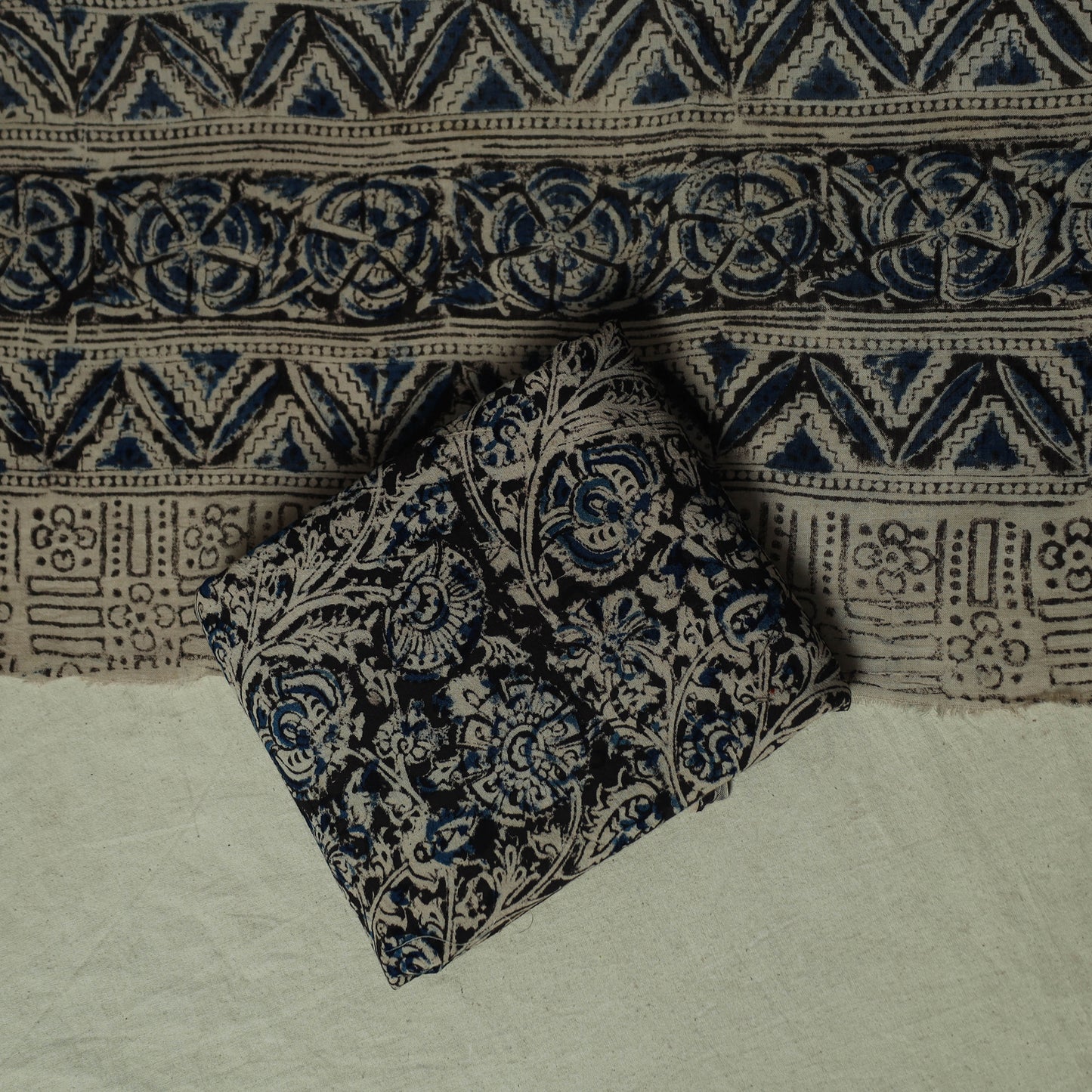 Pedana Kalamkari Hand Block Print Natural Dyed Cotton 3pc Unstitched Dress Material Suit Set 13