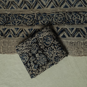 Pedana Kalamkari Hand Block Print Natural Dyed Cotton 3pc Unstitched Dress Material Suit Set 13