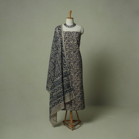 Pedana Kalamkari Hand Block Print Natural Dyed Cotton 3pc Unstitched Dress Material Suit Set 13