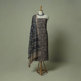 Pedana Kalamkari Hand Block Print Natural Dyed Cotton 3pc Unstitched Dress Material Suit Set 14