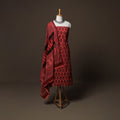 Red - Natural Dyed Cotton 3pc Unstitched Hand Block Bagh Print Dress Material Suit Set 16