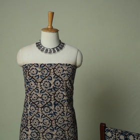 Pedana Kalamkari Hand Block Print Natural Dyed Cotton 3pc Unstitched Dress Material Suit Set 14