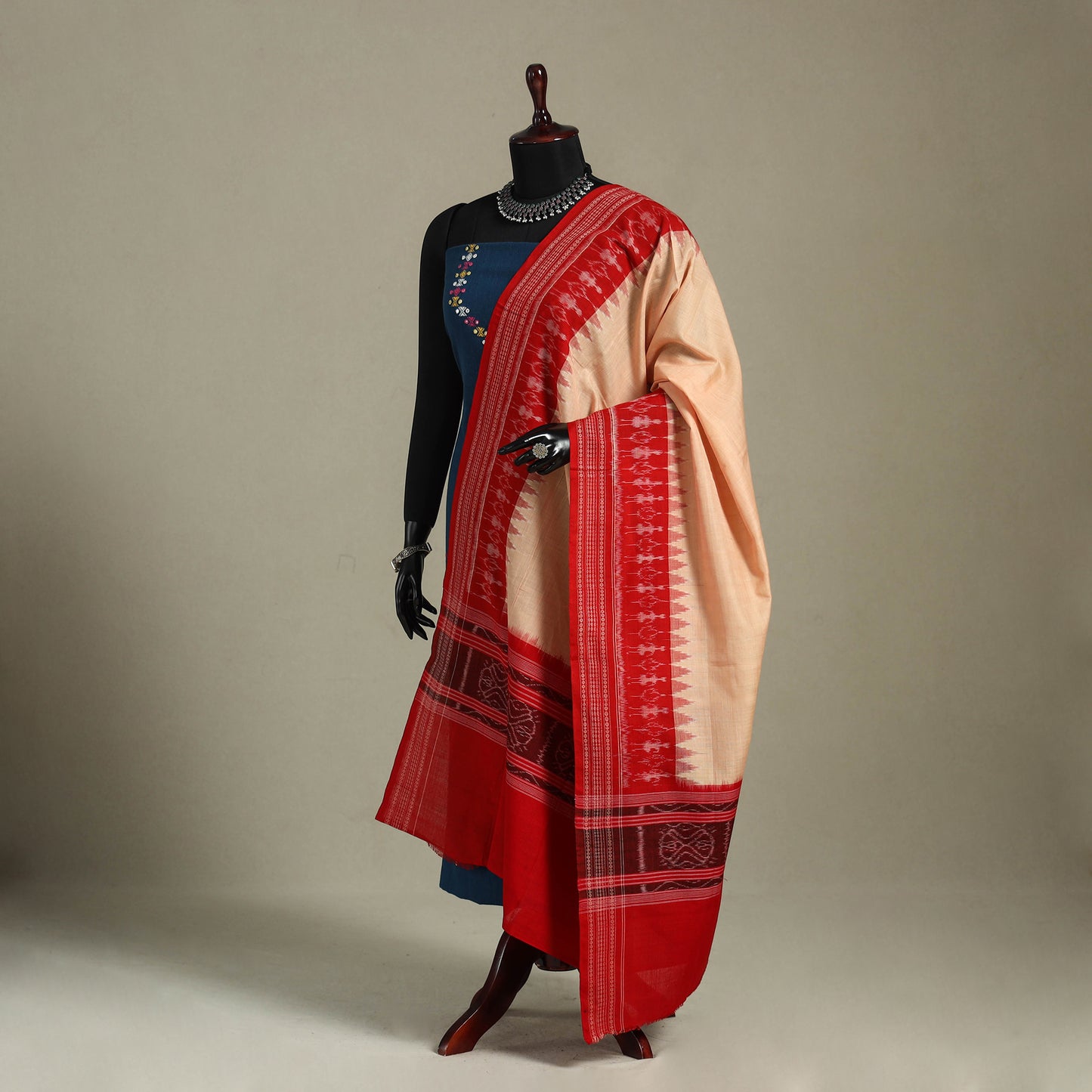 Beige Handloom Cotton Sambalpuri Ikat Dupatta