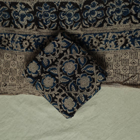 Pedana Kalamkari Hand Block Print Natural Dyed Cotton 3pc Unstitched Dress Material Suit Set 14