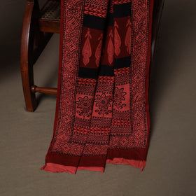 Red - Natural Dyed Cotton 3pc Unstitched Hand Block Bagh Print Dress Material Suit Set 16