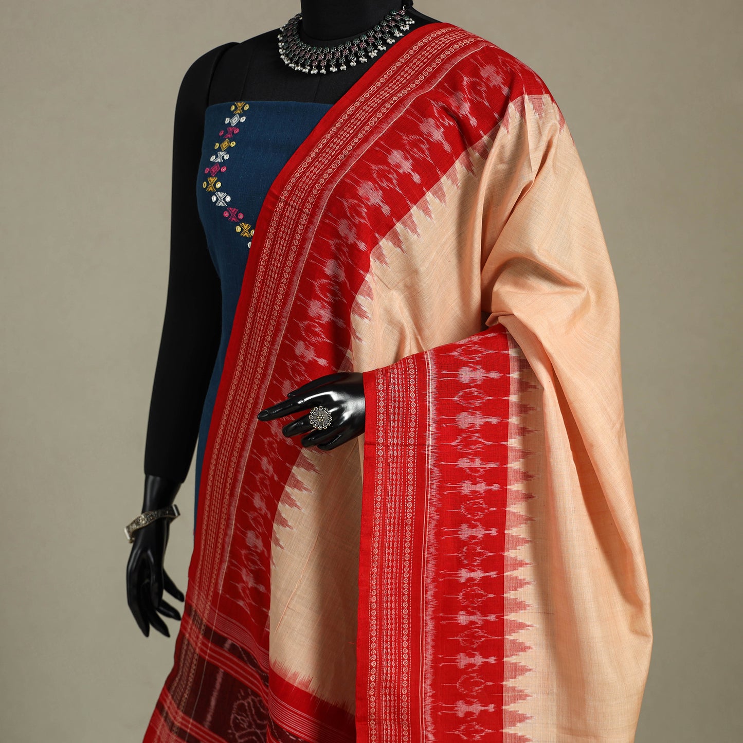 Beige Handloom Cotton Sambalpuri Ikat Dupatta