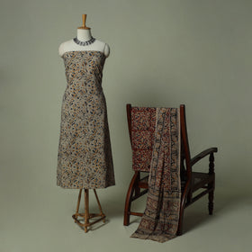 Pedana Kalamkari Hand Block Print Natural Dyed Cotton 3pc Unstitched Dress Material Suit Set 15