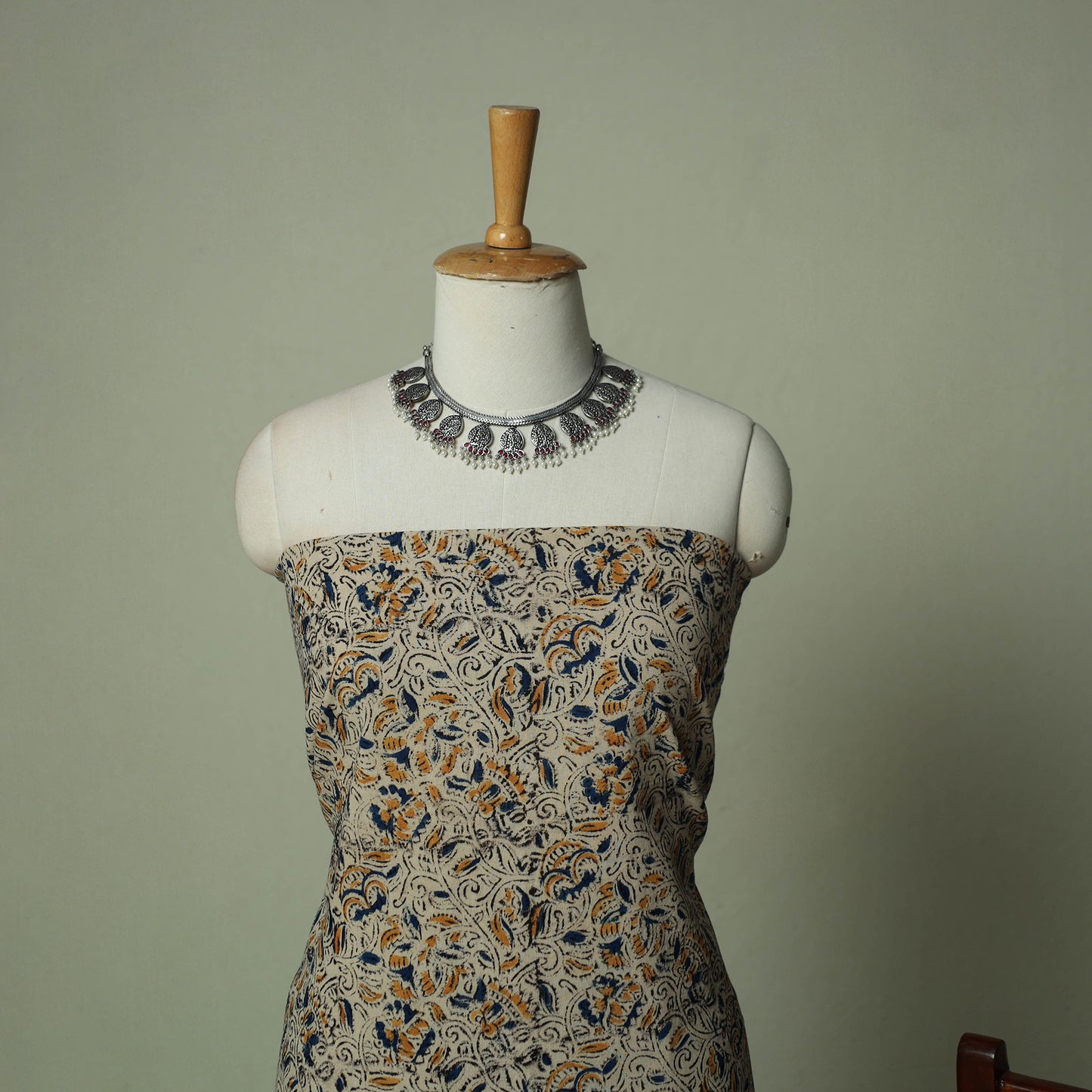 Pedana Kalamkari Hand Block Print Natural Dyed Cotton 3pc Unstitched Dress Material Suit Set 15