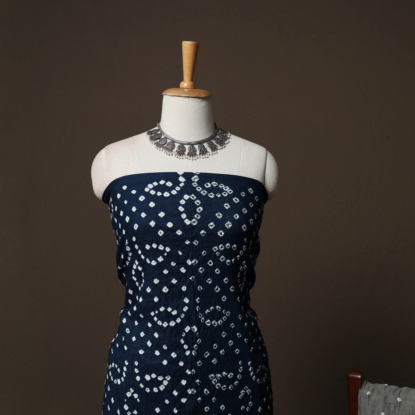 Blue - Kutch Tie-Dye Cotton Satin 3pc Unstitched Bandhani Dress Material Suit Set 17
