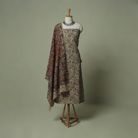 Pedana Kalamkari Hand Block Print Natural Dyed Cotton 3pc Unstitched Dress Material Suit Set 15