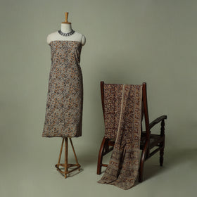 Pedana Kalamkari Hand Block Print Natural Dyed Cotton 3pc Unstitched Dress Material Suit Set 16