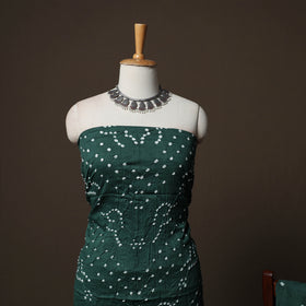 Green - Kutch Tie-Dye Cotton Satin 3pc Unstitched Bandhani Dress Material Suit Set 18