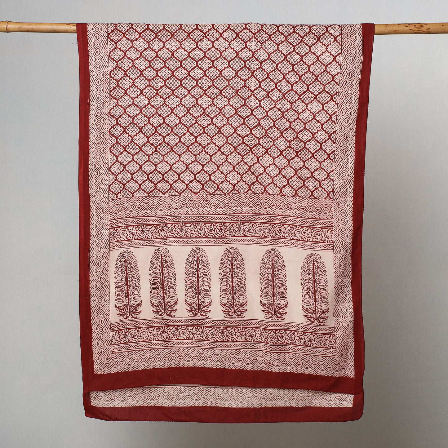 Red - Bagh Hand Block Printed Cotton Stole