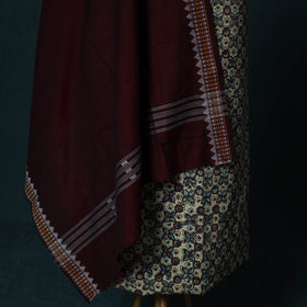 Hand Embroidered Ajrakh Block Print Natural Dyed Cotton 2pc Unstitched Dress Material Kurta Set with Jewellery Set 08