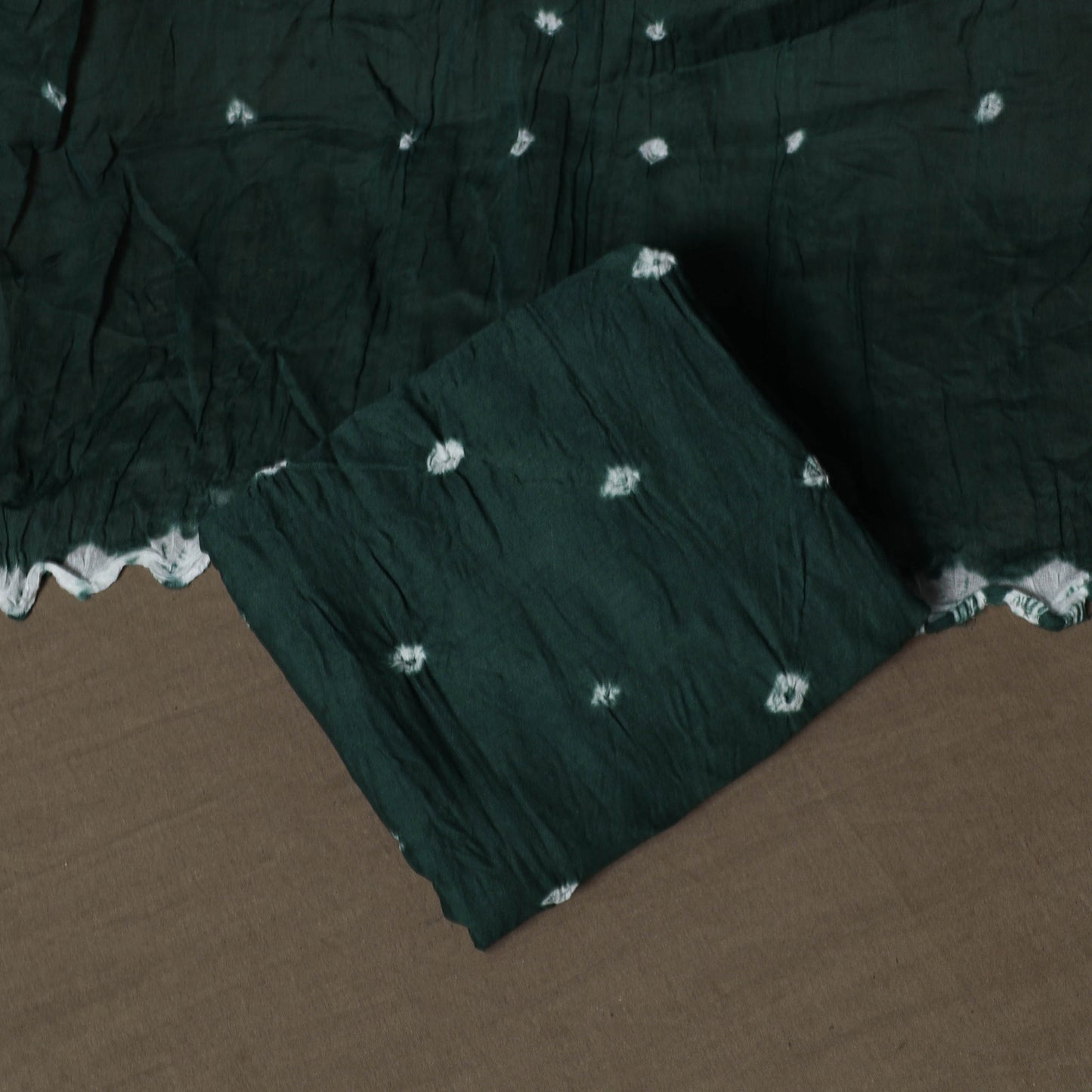 Green - Kutch Tie-Dye Cotton Satin 3pc Unstitched Bandhani Dress Material Suit Set 18