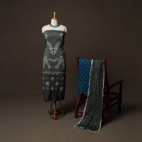 Grey - Kutch Tie-Dye Cotton Satin 3pc Unstitched Bandhani Dress Material Suit Set 19