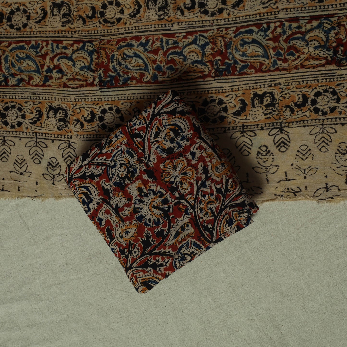 Pedana Kalamkari Hand Block Print Natural Dyed Cotton 3pc Unstitched Dress Material Suit Set 17