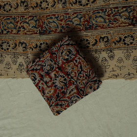 Pedana Kalamkari Hand Block Print Natural Dyed Cotton 3pc Unstitched Dress Material Suit Set 17