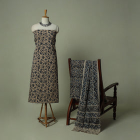 Pedana Kalamkari Hand Block Print Natural Dyed Cotton 3pc Unstitched Dress Material Suit Set 18
