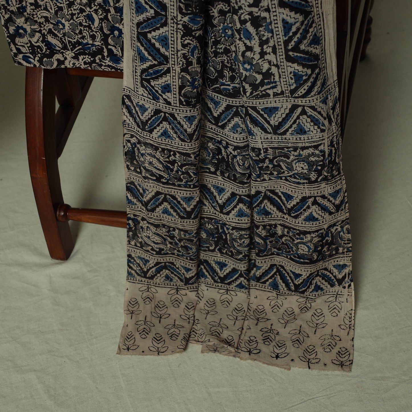Pedana Kalamkari Hand Block Print Natural Dyed Cotton 3pc Unstitched Dress Material Suit Set 18