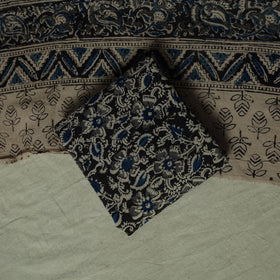 Pedana Kalamkari Hand Block Print Natural Dyed Cotton 3pc Unstitched Dress Material Suit Set 18
