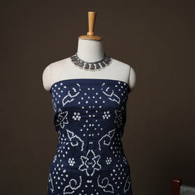 Blue - Kutch Tie-Dye Cotton Satin 3pc Unstitched Bandhani Dress Material Suit Set 20
