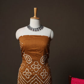 Brown - Kutch Tie-Dye Cotton Satin 3pc Unstitched Bandhani Dress Material Suit Set 21
