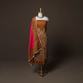 Brown - Kutch Tie-Dye Cotton Satin 3pc Unstitched Bandhani Dress Material Suit Set 21