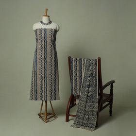 Pedana Kalamkari Hand Block Print Natural Dyed Cotton 3pc Unstitched Dress Material Suit Set 20
