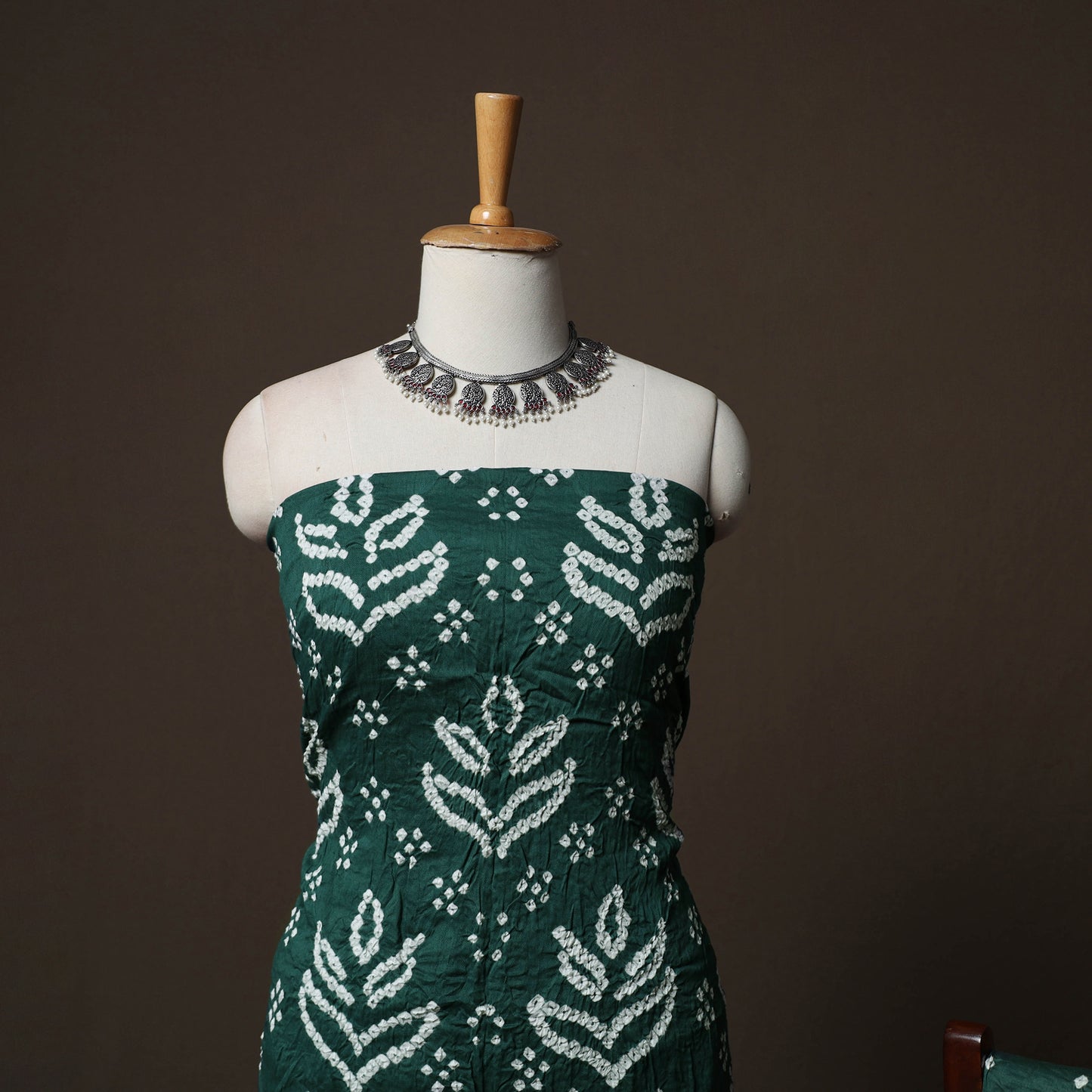 Green - Kutch Tie-Dye Cotton Satin 3pc Unstitched Bandhani Dress Material Suit Set 22