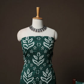 Green - Kutch Tie-Dye Cotton Satin 3pc Unstitched Bandhani Dress Material Suit Set 22