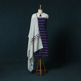 Pochampally Ikat Cotton 2pc Unstitched Dress Material Kurta Set with Jewellery Set 11