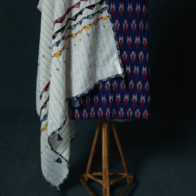 Pochampally Ikat Cotton 2pc Unstitched Dress Material Kurta Set with Jewellery Set 11