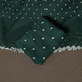 Green - Kutch Tie-Dye Cotton Satin 3pc Unstitched Bandhani Dress Material Suit Set 22