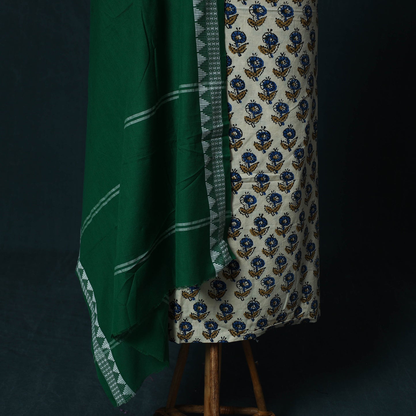 Ajrakh Hand Block Print Natural Dyed Cotton 2pc Unstitched Dress Material Kurta Set with Jewellery Set 12