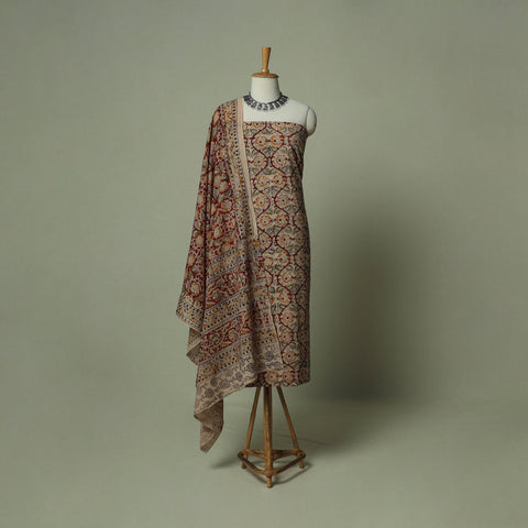 Pedana Kalamkari Hand Block Print Natural Dyed Cotton 3pc Unstitched Dress Material Suit Set 21