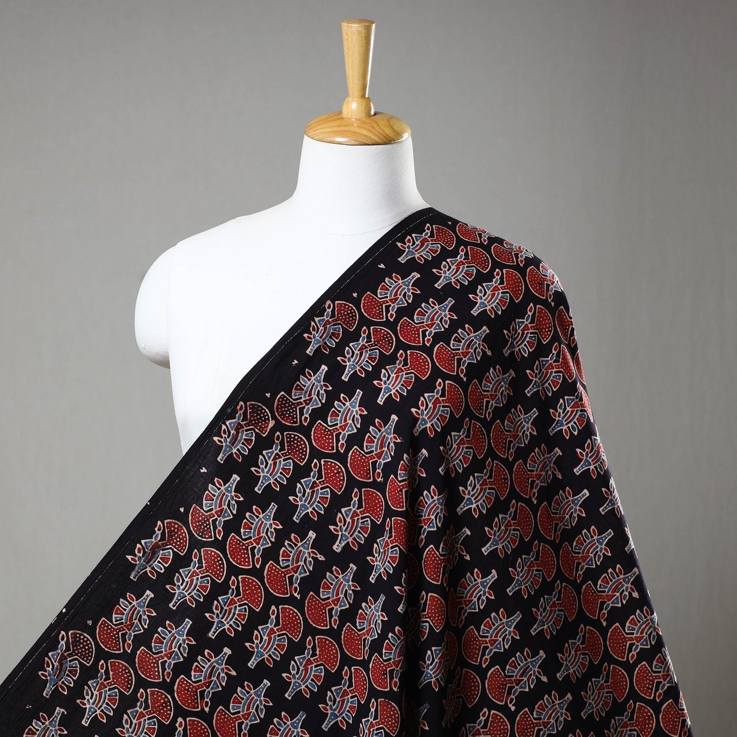 Black - Block Print Cotton Ajrakh Fabric 08