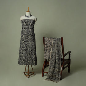 Pedana Kalamkari Hand Block Print Natural Dyed Cotton 3pc Unstitched Dress Material Suit Set 22