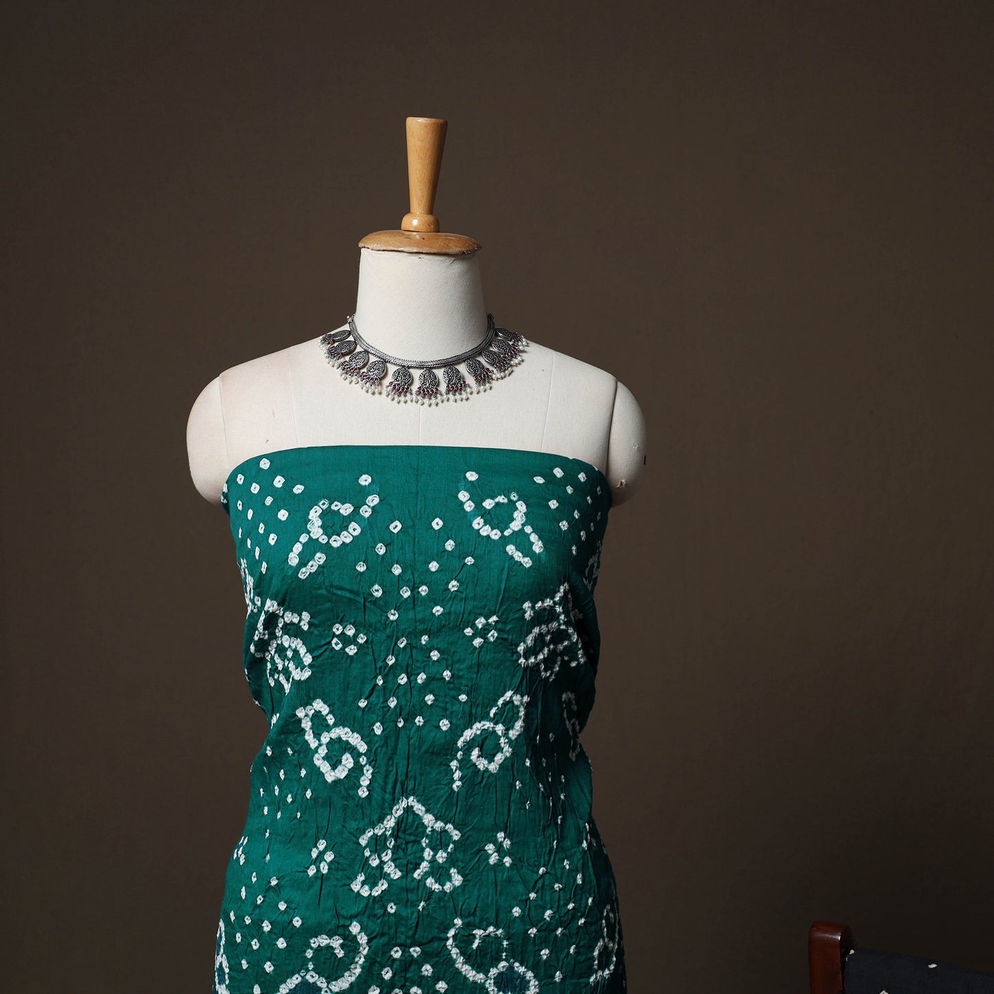Green - Kutch Tie-Dye Cotton Satin 3pc Unstitched Bandhani Dress Material Suit Set 24