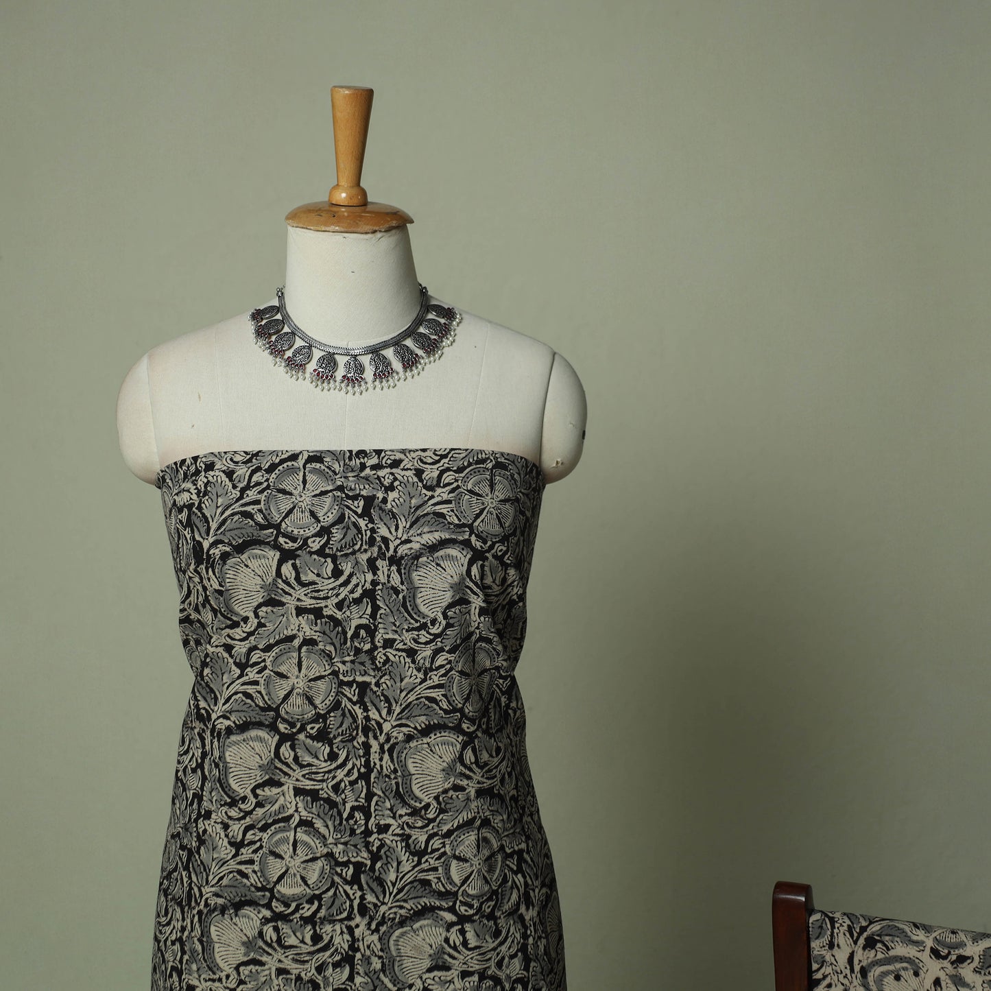 Pedana Kalamkari Hand Block Print Natural Dyed Cotton 3pc Unstitched Dress Material Suit Set 22